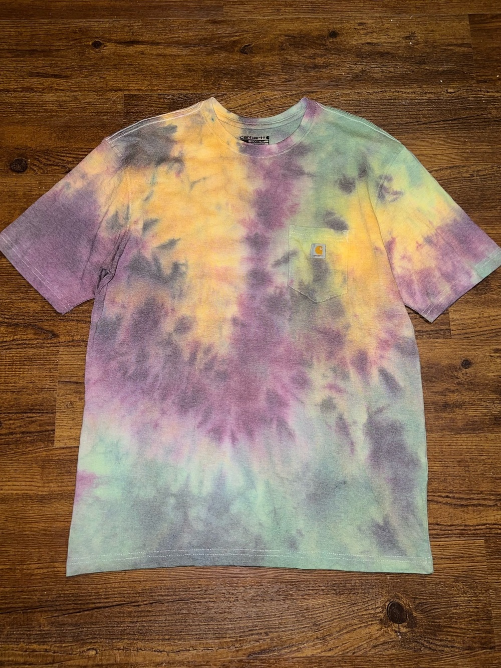 Carhartt Loose Fit Custom Tie-Dye Short Sleeve Pocket Tee Green Purple Size L